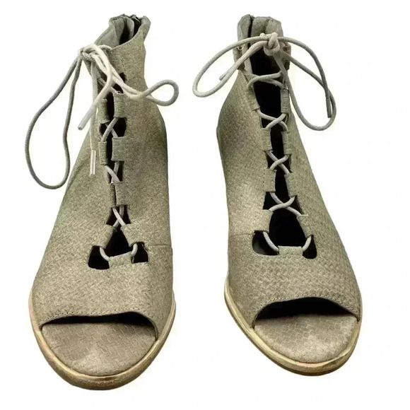 Eileen Fisher Beige Lace Up Peep Open Toe Bootie Women Sz 8 - Picture 2 of 8